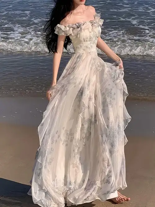 flowy fairy dress Butterfly White Butterfly Fairycore Dress and skirt were also adorned with voluminous ruffles Maroon Flowy, Fairy Dress HighLow