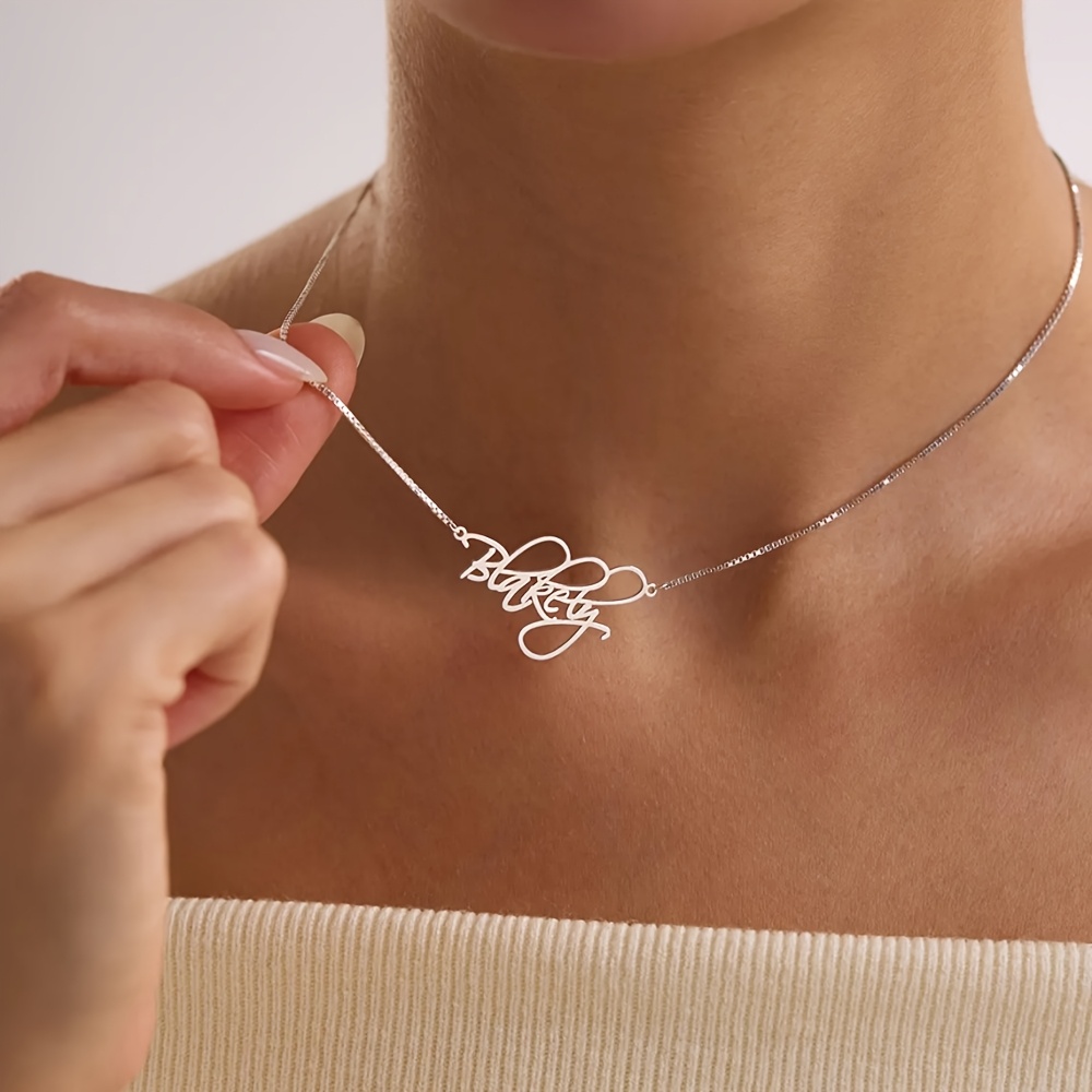 Custom Name Golden Dainty Box Chain Necklace, Valentine's Gift