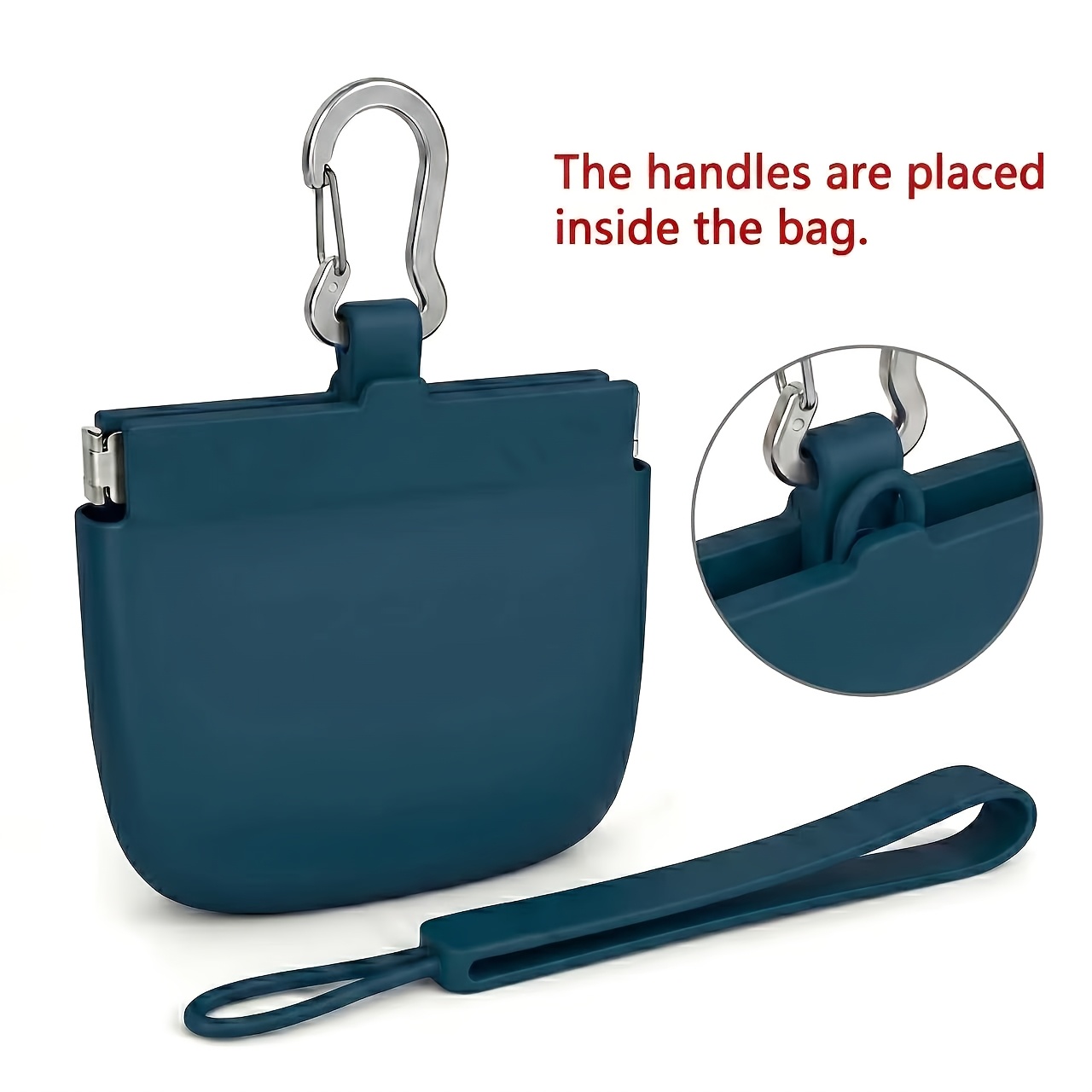 TEMU 1pc Single-handed Operation Silicone Dog Treat Bag, Pocket-sized Puppy Training Pouch With Carabiner And Automatic Closure (wrist Strap Shipped