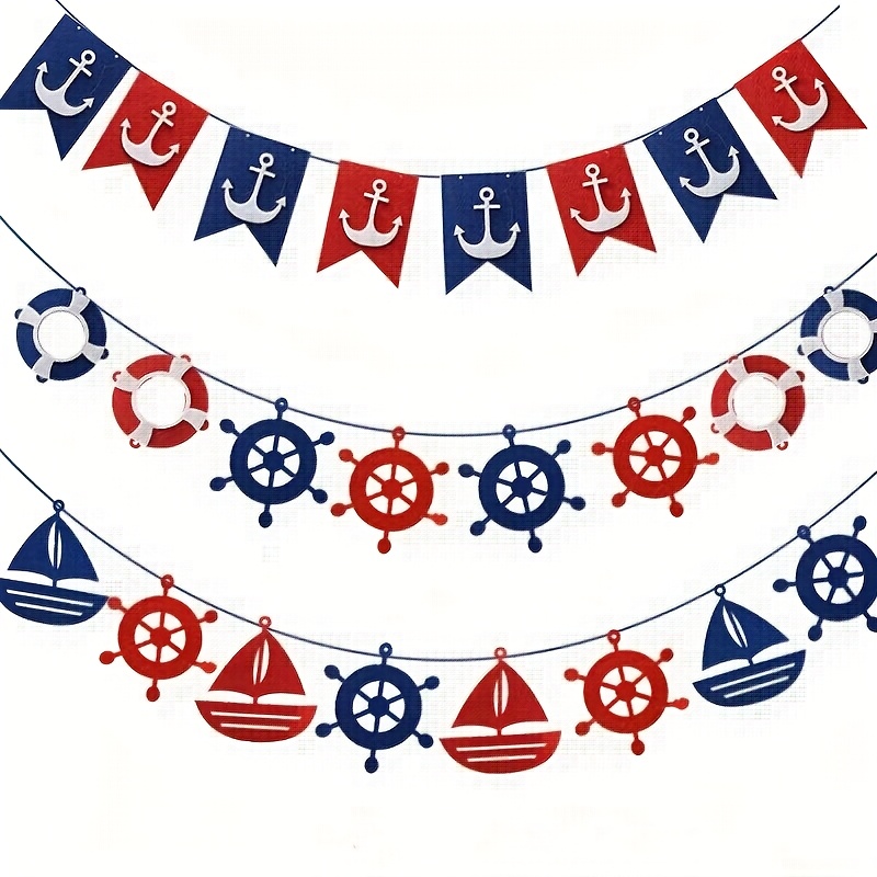 Image of Nautical Pennant Banner - Felt Garland With Sailboat, Yacht, , Suitable For Summer Room Decoration, Cruise Door Decoration, Birthday Party, Shower, Anniversary