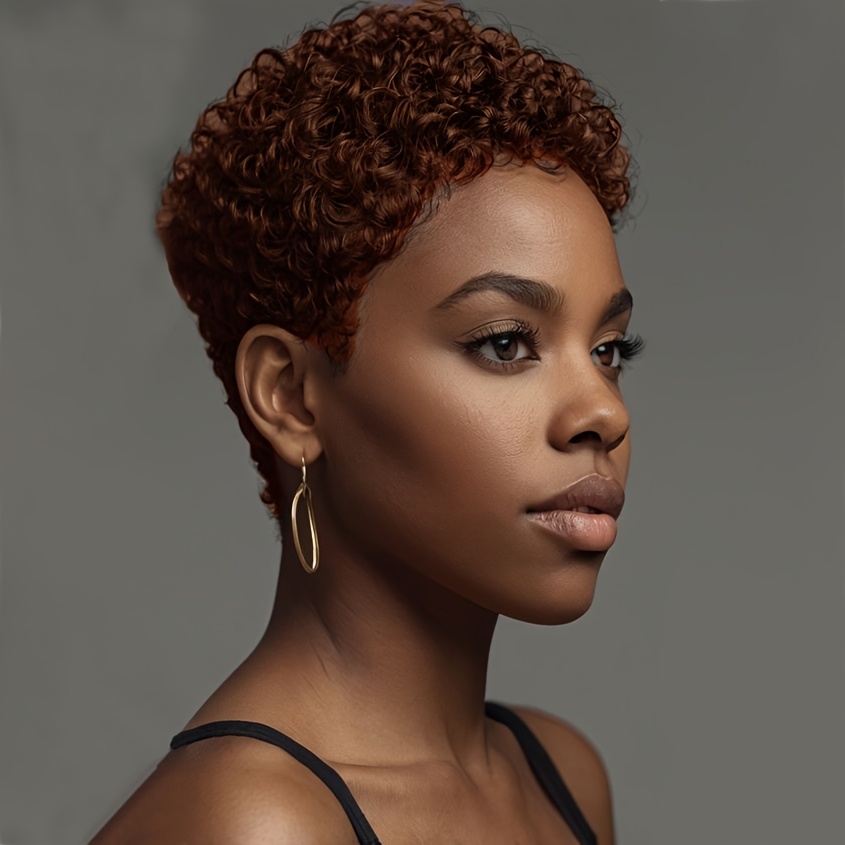 TEMU Nicelatus Court Mélange Brun Afro Bouclé Perruque Court Cheveux Court Cut Afro Bouclé Perruque Synthétique Afro Bouclé Perruques Pour Femmes