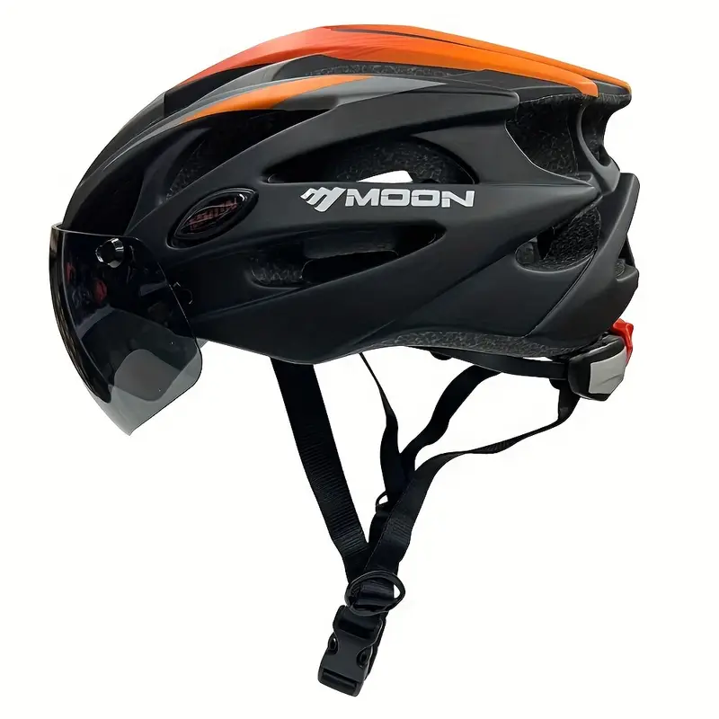 moon ultralight cycling helmet with removable visor black red adjustable multi use for road mountain biking unisex adult uncharged unisex cycling gear modern helmet design adjustable strap helmet details 25