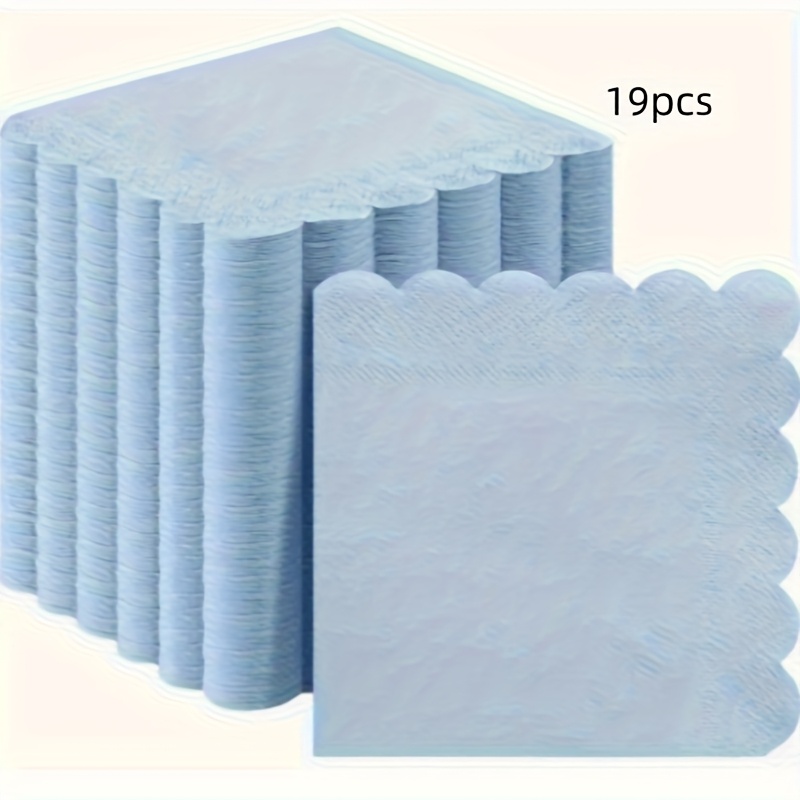 TEMU 19/39/59 Elegant Light Blue Ribbon Lace Fan-shaped Disposable Napkins - Perfect For Valentine's Day, Weddings, And Bridal Party Decoration And Decoration Supplies