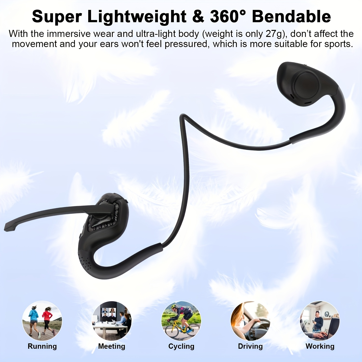 LIFEBEE Wireless Earbuds for Running Sports, Open-Ear Sports Headphones with Touch Control