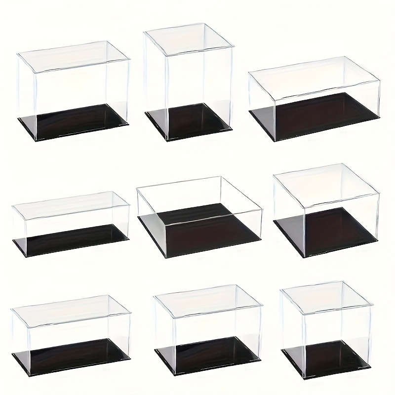 

Set Of 6 Clear Display Boxes With Black Bases - Modern Plastic Dust-proof Storage For Collectible Models, Building Blocks & Figurines - Christmas, Halloween, Thanksgiving Decor, Shelf Decor Items