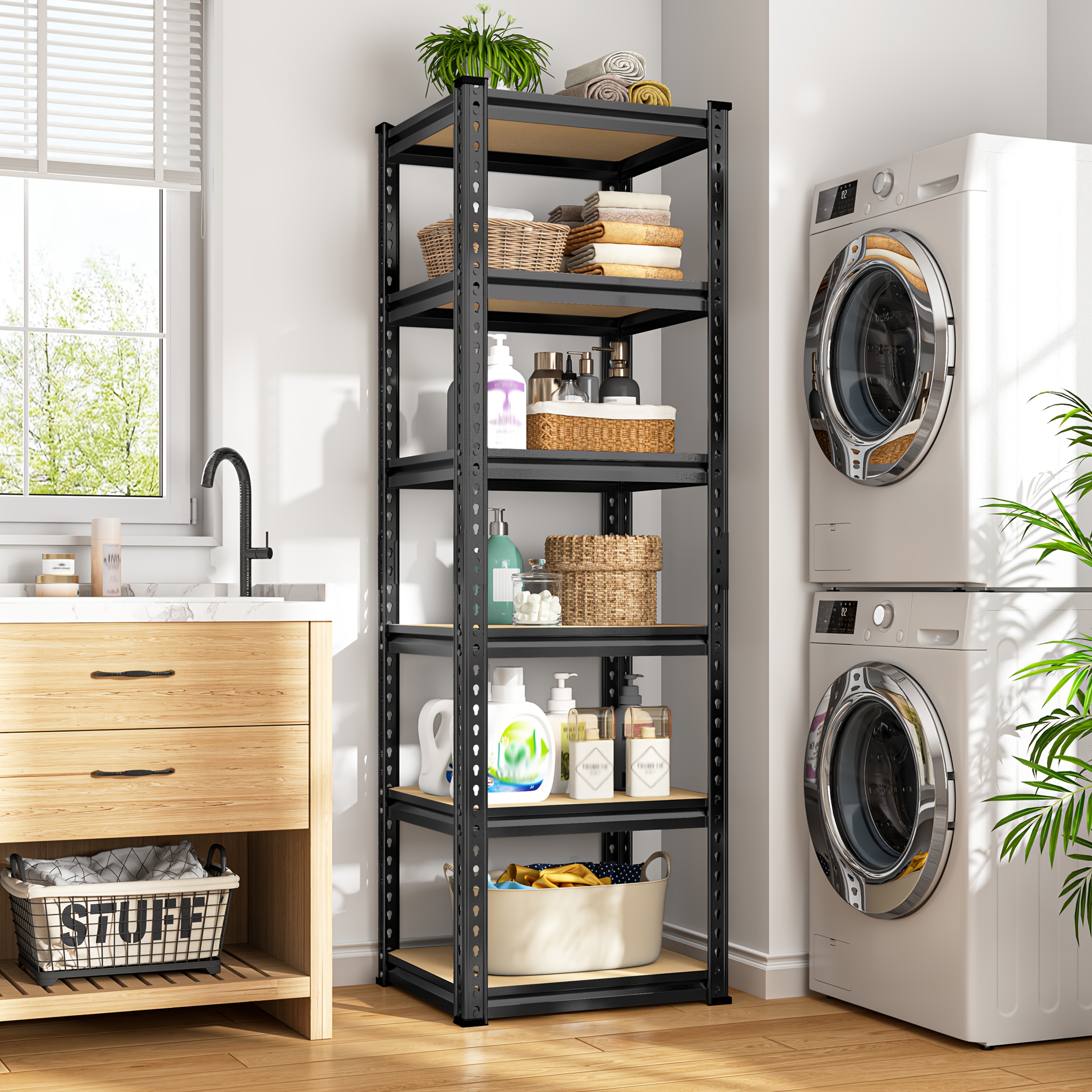 TEMU 2250lbs Garage Shelving Storage Shelves Heavy Duty Shelving 6 Tier Metal Shelving Units For Garage Shelves 16"d X 16"w X 72"h, Adjustable Metal