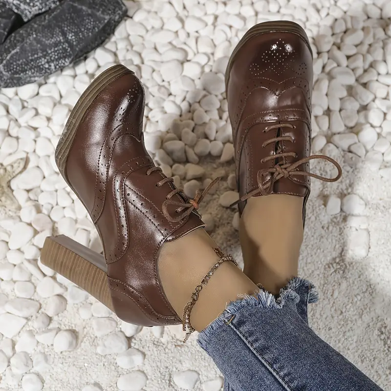 brown womens fashion brogues chunky heel high heels round - Temu brown womens fashion brogues chunky heel high heels round - Temu