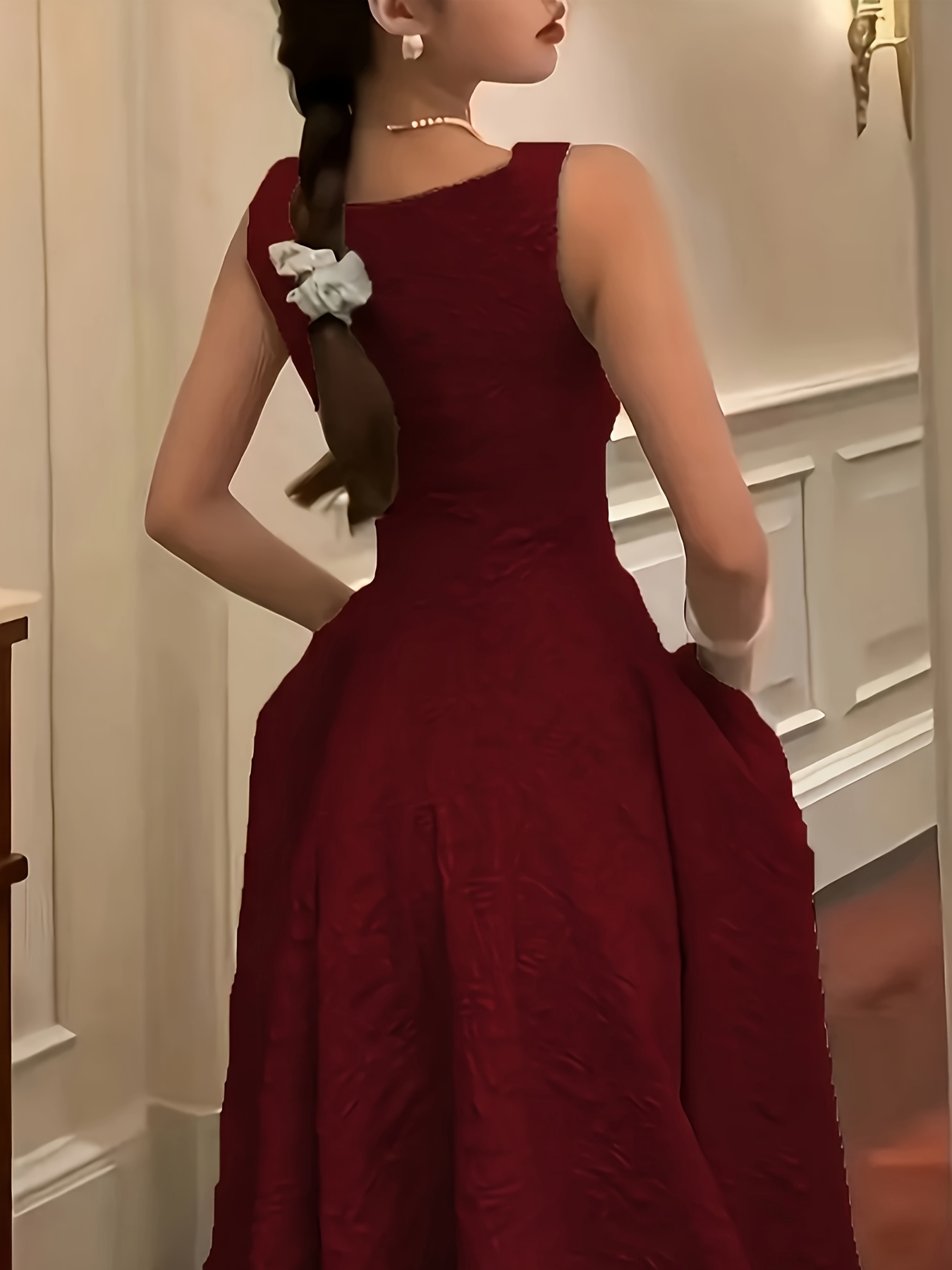 a line dress designs A-line High Halter Keyhole Burgundy Chiffon Long Bridesmaid dress main image 1