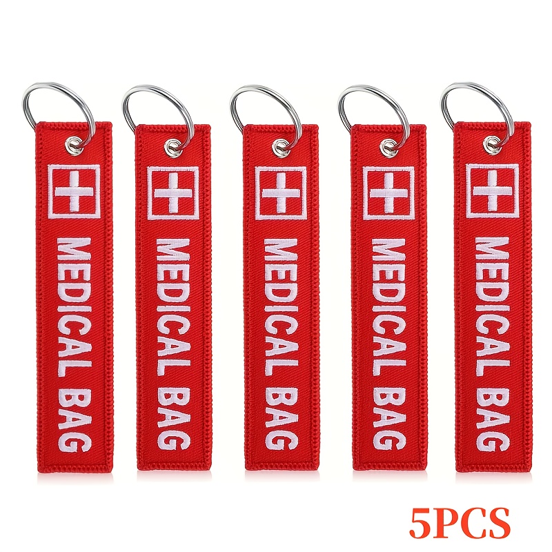 TEMU 5pcs Tags For Bag, Double-sided Medic Equipment Device Luggage Id Tag Durable Red Keychain For Backpack Luggage, Medical Identification Tags Key