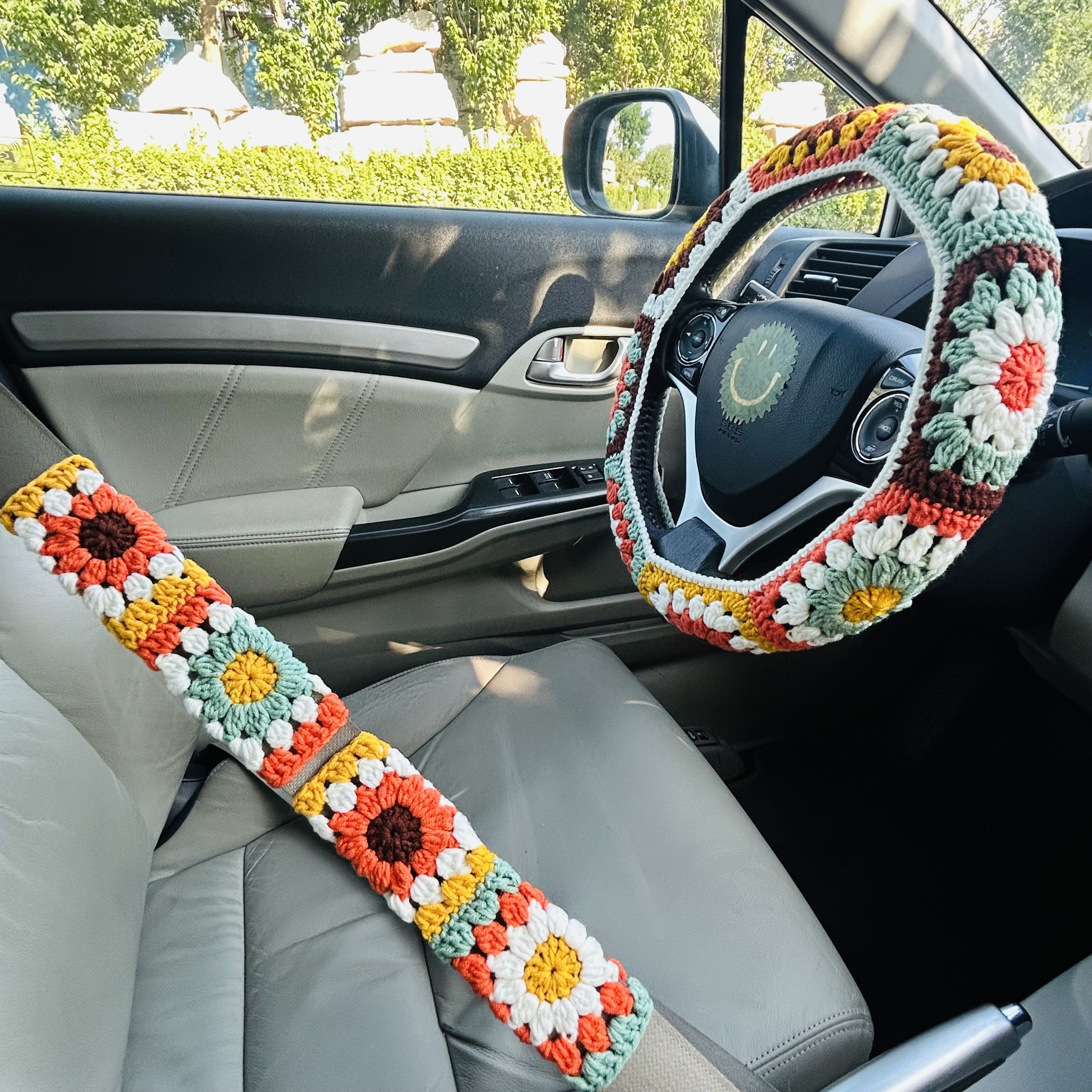 

Colorful Steering Wheel Cover 1 Pair Of Seat Belt Covers
