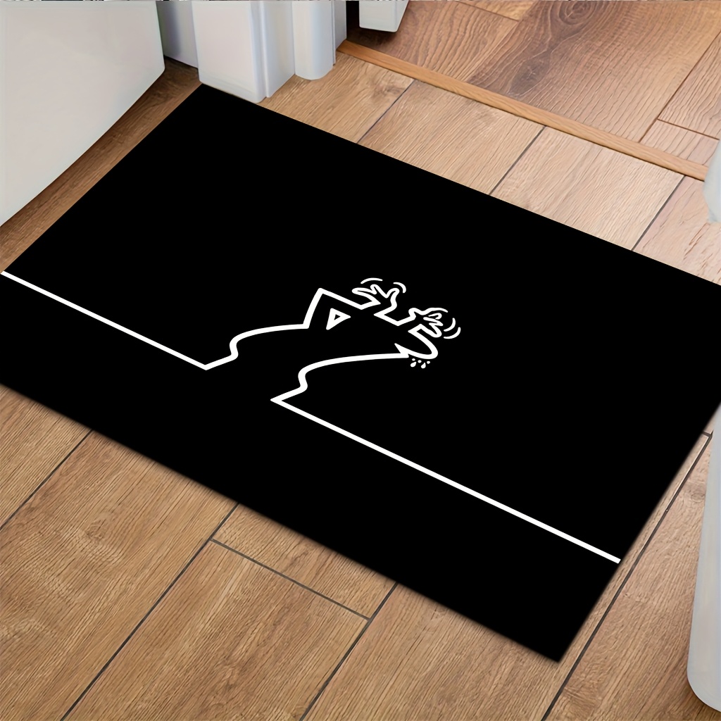TEMU 1pc 2d Flat Printing Flannel Material Door Mat, Outdoor Courtyard Door Mat, Easy Line Character Pattern Rug, Rug, Living Room Rug, Bedroom Rug,