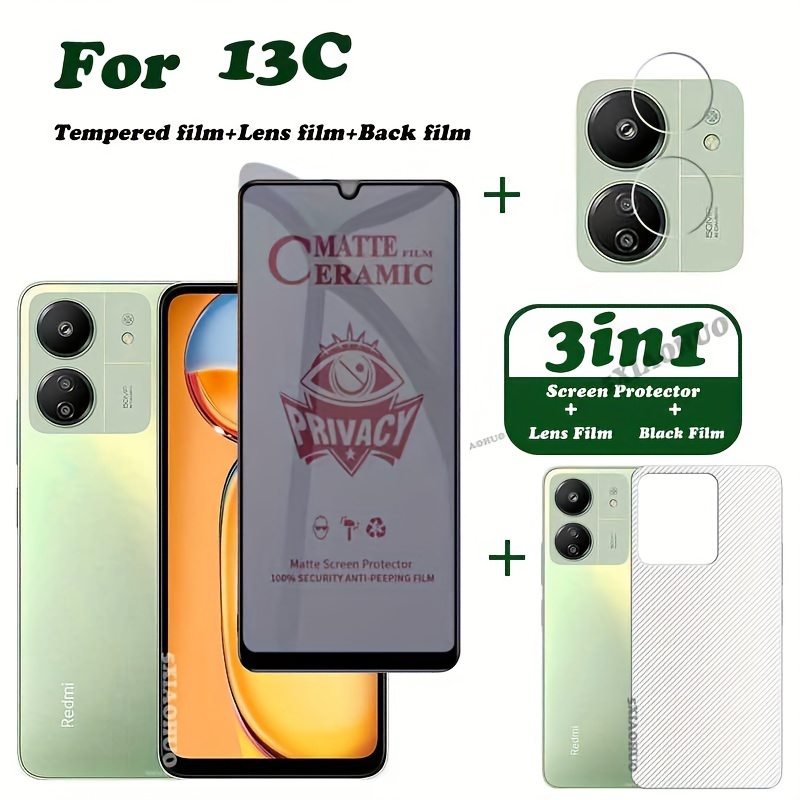 

3 In1 For Redmi 13c Privacy Tempered Glass Soft Film Redmi 13c 5g Screen Protective + Lens Film + Back Film