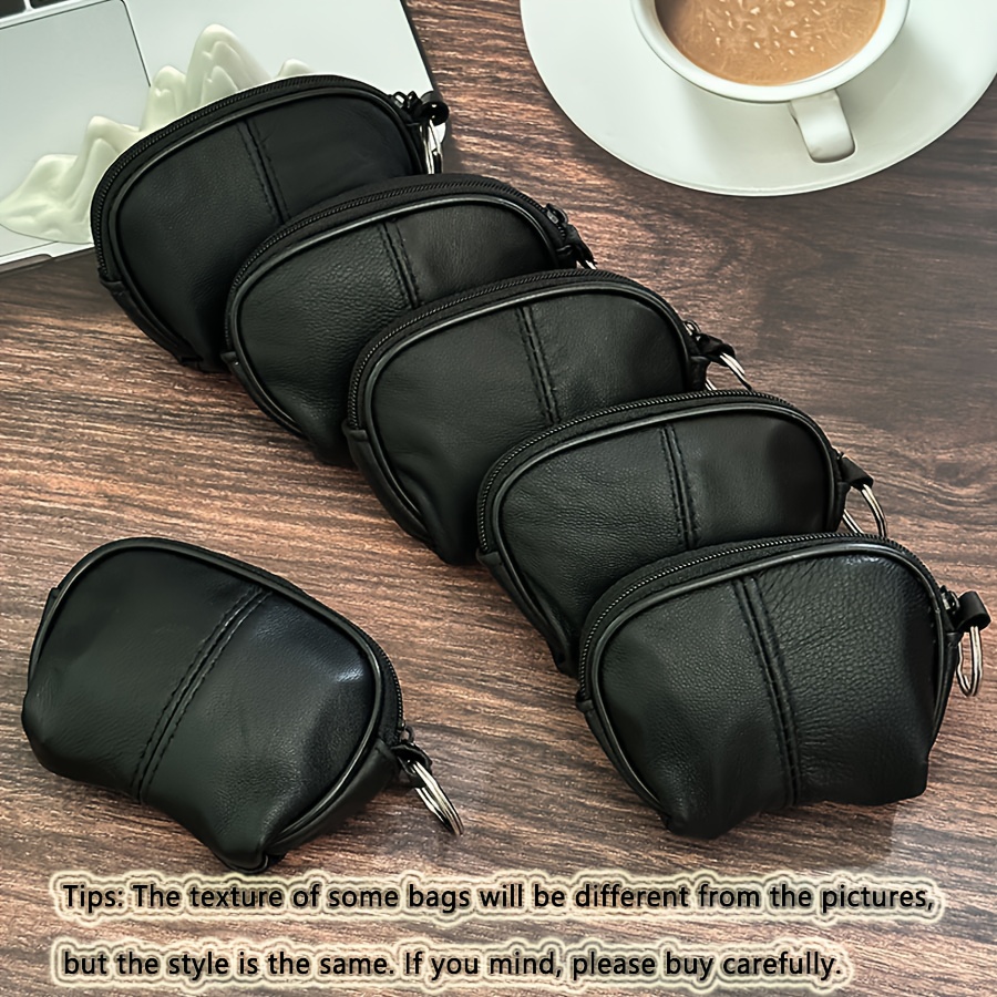 TEMU 6pcs Light Genuine Leather Multi-functional Coin Pouch, Solid Color Minimalist Key Pouch Zippered Coin Bag Versatile Small Wallet Creative