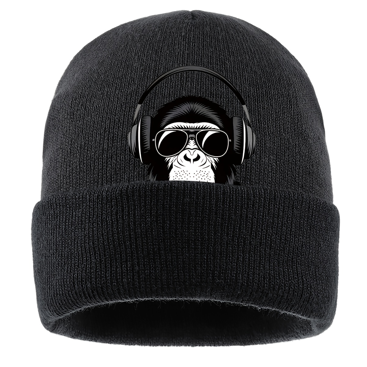 TEMU 1pc Gorilla And Headphone Pattern Hat, A Stretchy Skull Cap For Autumn Decoration, Lightweight And Warm Winter Hat, Featuring A Cute Animal