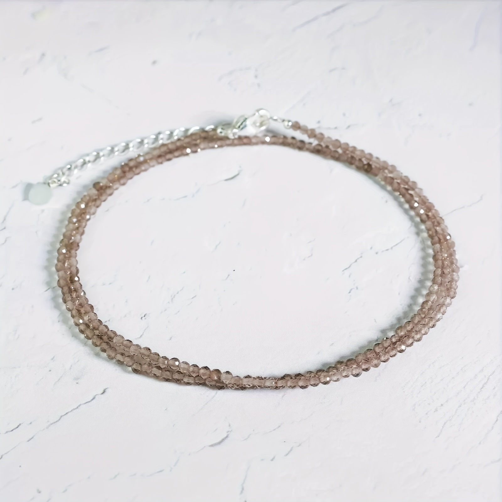 TEMU 2mm Facettierter Rauchquarz Halskette | Natürlicher Minimalistischer Bohemian-Stil | Verstellbares Design | Ganzjahres-Multifunktionsschmuck für