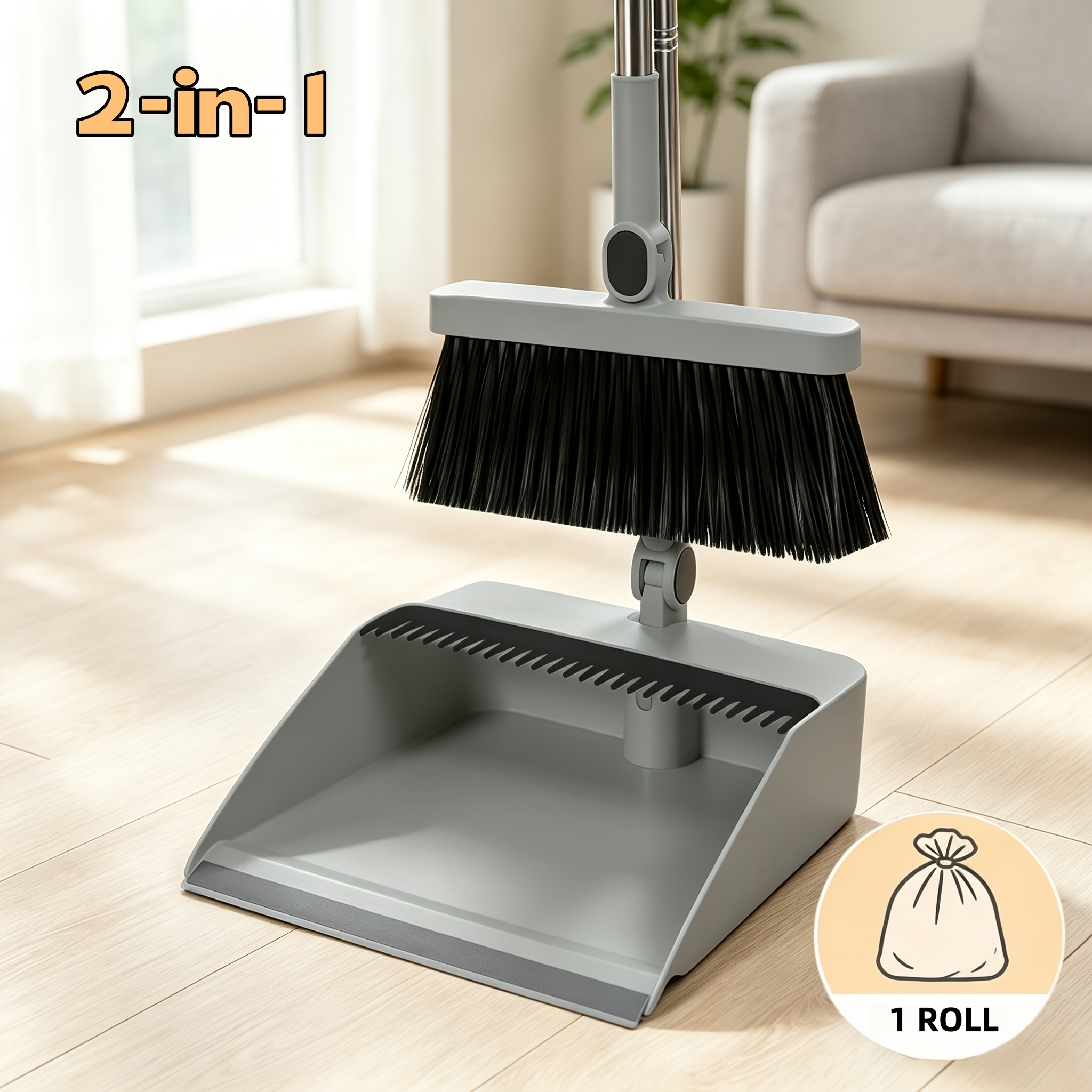 2-in-1/3-in-1 Broom And Dustpan Set, Long Handle Foldable With Comb Teeth, 180° Rotating Head No Dead Corners, Includes Trash Bags, Removal For Home, Office, Dormitory.