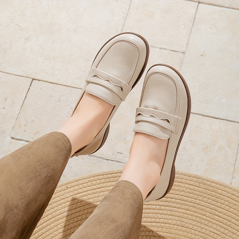 womens elegant beige loafers breathable pu cover slip Temu