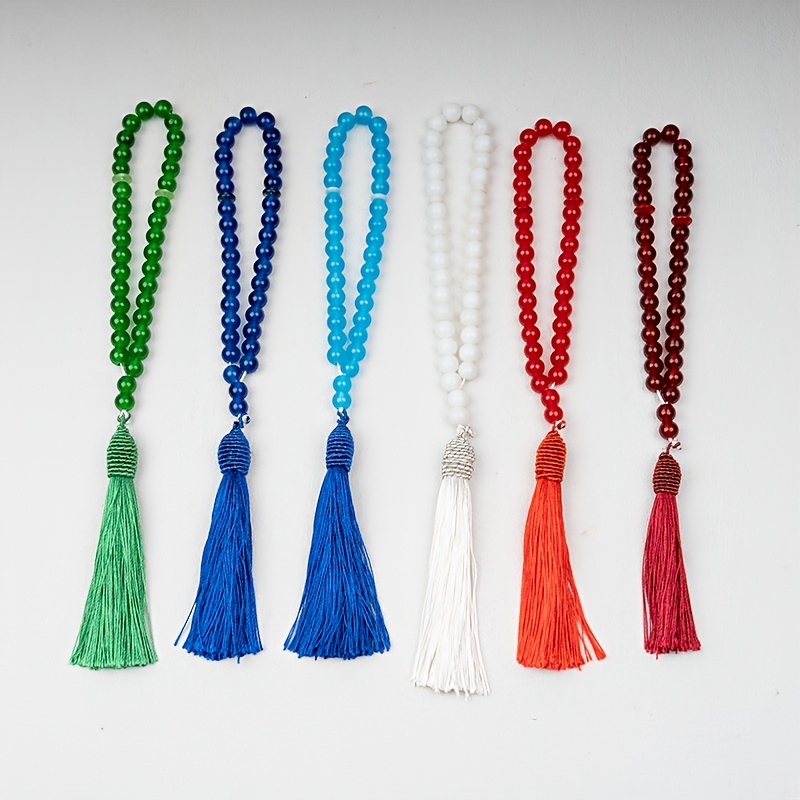 TEMU 6-color Beads 6pcs/1pc Tesbih 33pcs 8mm Glass Round Beads With Tassels For Daily Worship And Ramadan Holiday Decor