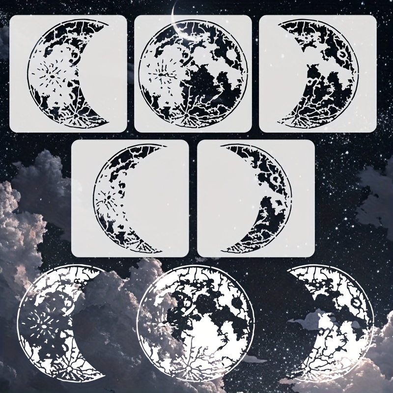 TEMU Set Of 5 Moon Stencils - Wall Stencils For Moon Phases, Perfect For Painting, Home Decoration, Furniture Artwork, Reusable, Great For