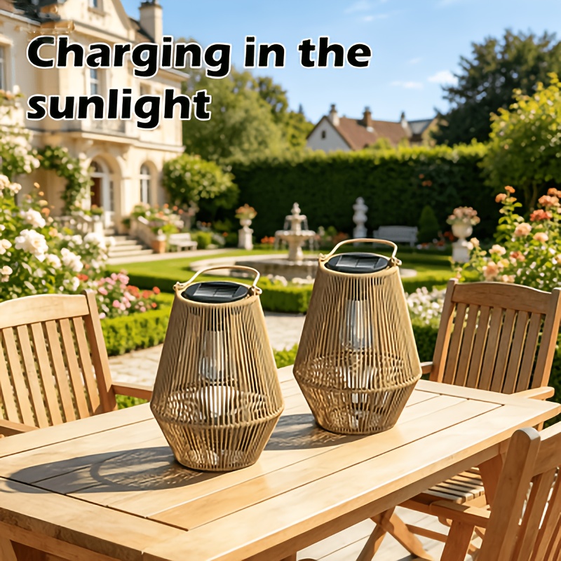 Set of 1/2/4 Bohemian Rattan Solar Lanterns, Weather-resistant Decorative Lights for Farmhouse Patios & Courtyards, IP65 Rated Outdoor Hanging Rattan Solar Lanterns with Auto On/Off Warm White Light, Ideal for Gardens, Porches, Trees and Windowsills