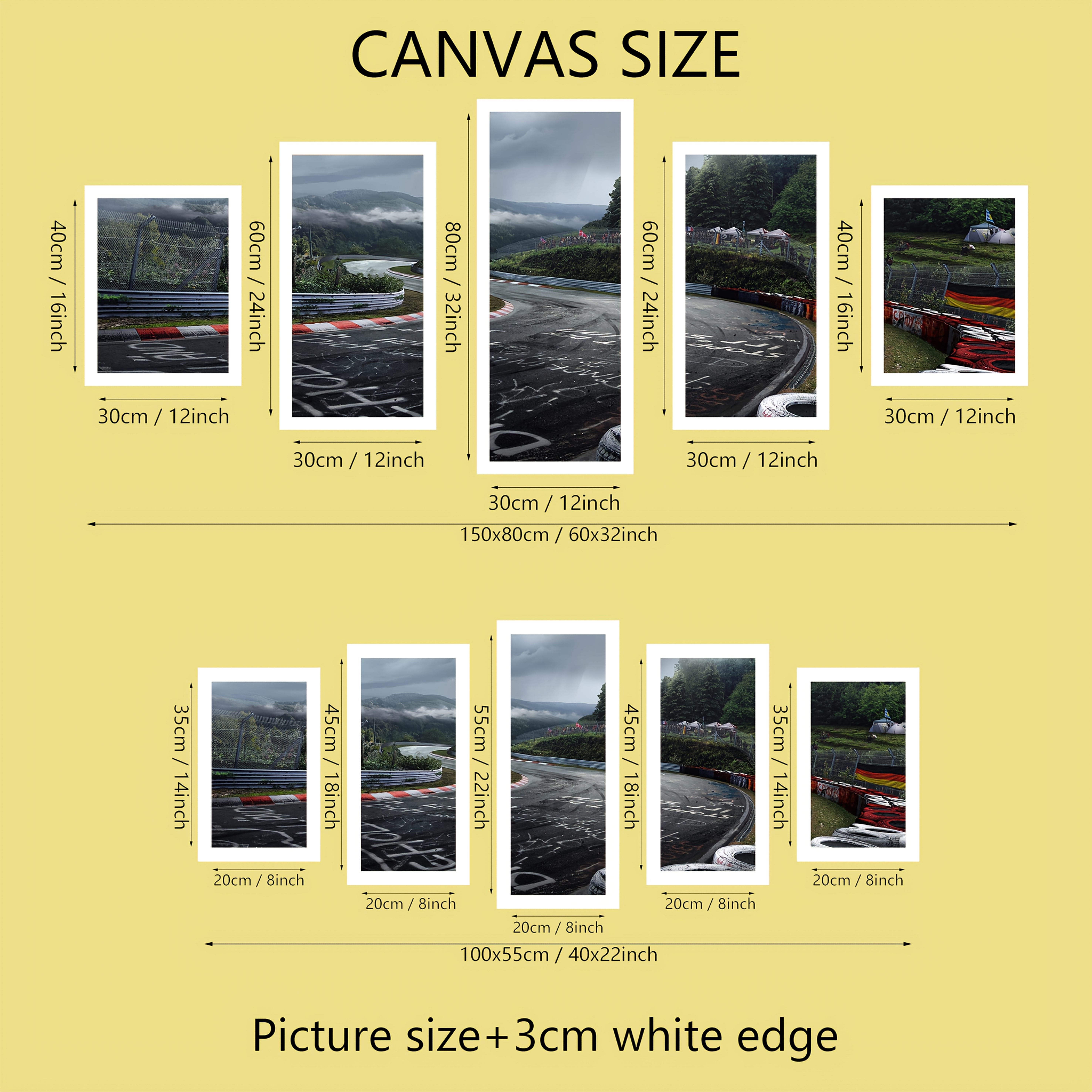 TEMU 5-stk sett moderne store veggkunstplakater - Rally Course Maps rammeløse horisontale lerretmalerier, lateksblekktrykk racingdekor for stue,