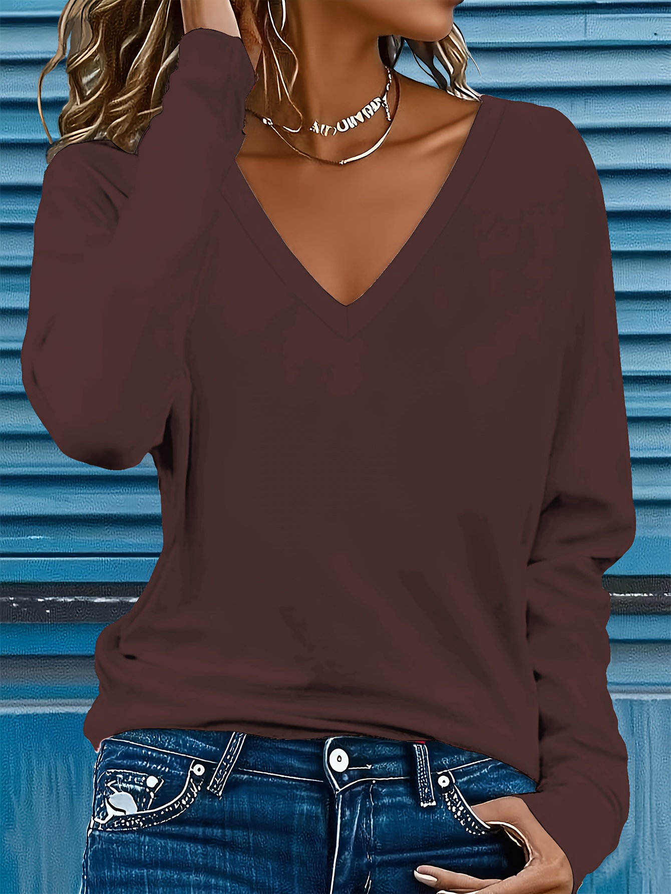 t shirt long sleeve v neck casual top for spring and fall womens clothing