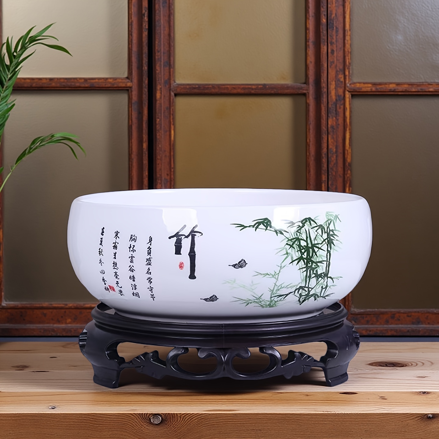 E-shop 1 Set / 2 Stück, 1 Stück Hydroponischer Blumentopf und 1 Stück Kunststoffbasis, Hydroponischer Blumentopf im chinesischen Stil aus leichtem