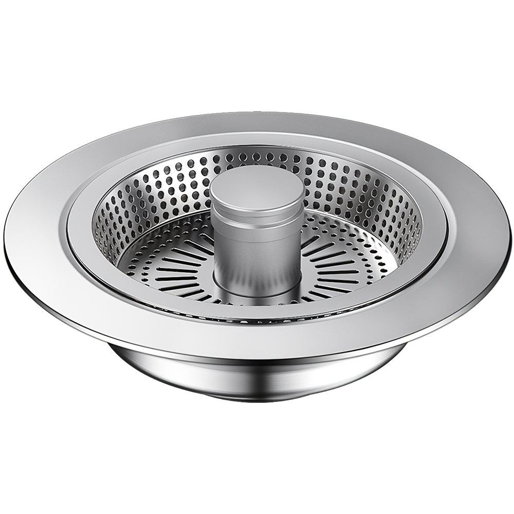 E-shop 1er Pack 3-in-1 Spülbecken Sieb & Stopfen - Edelstahl Abflussfilter mit großem Fassungsvermögen für Lebensmittelabfälle - Universelle Passform