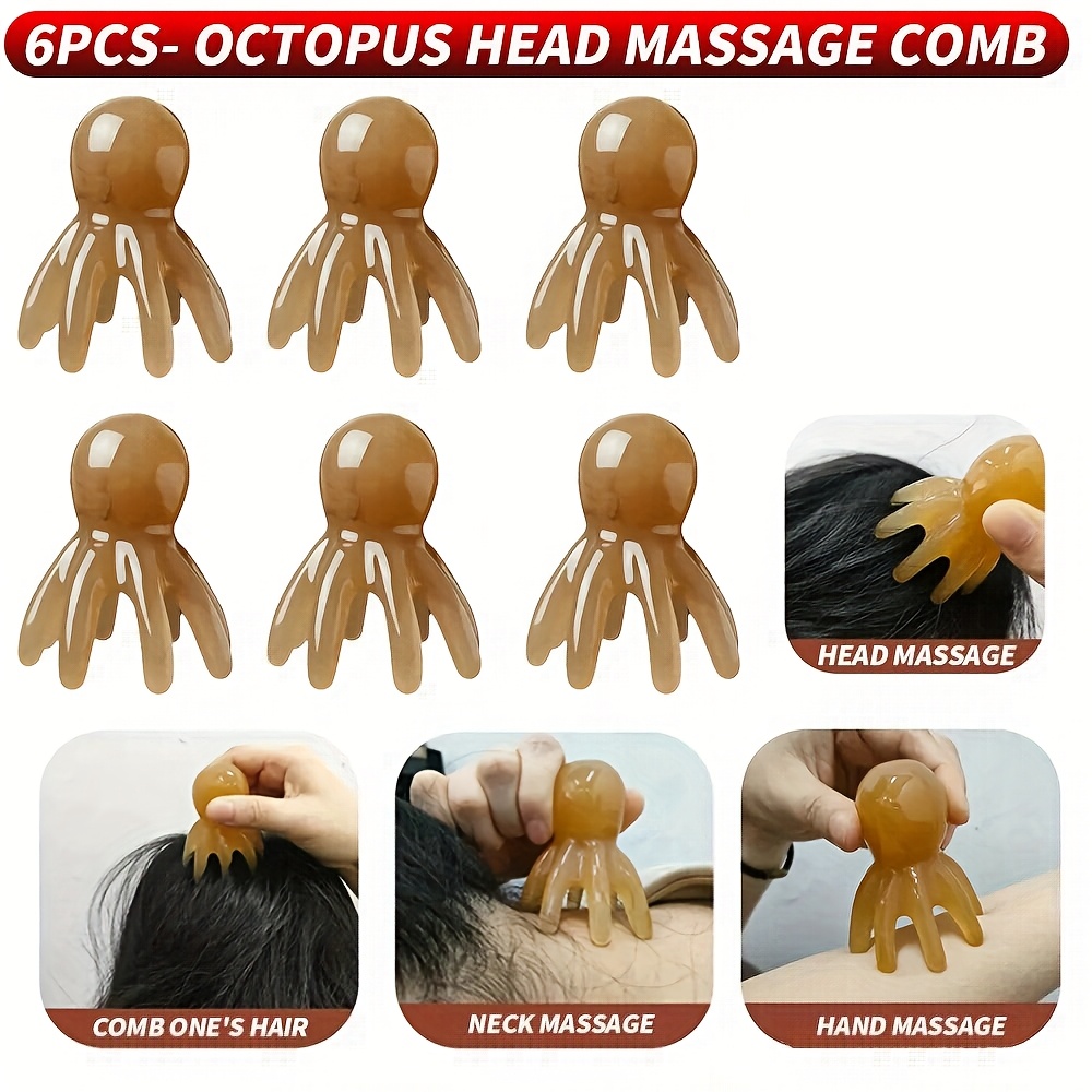 Transparent Plastic Octopus Head Massage Comb, 1pc/3pcs/6pcs