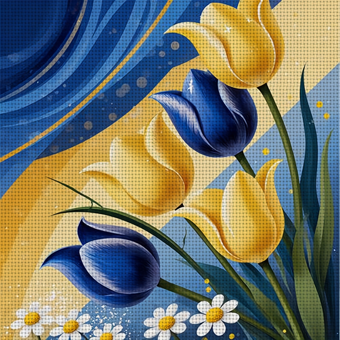 TEMU 1pc Printed Diy Stitch Kit, Frameless, "blue And With Daisies" Pattern, Perfect For Beginners' Relaxing Craft Time, Experience The Full From