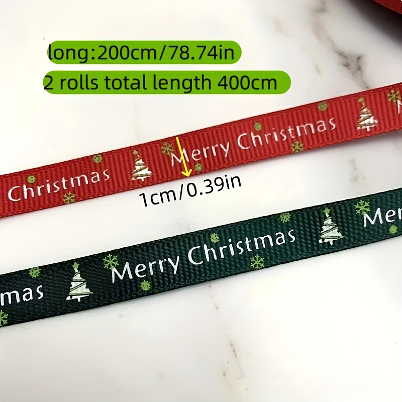 Image of 2pcs Red And Green Ribbons - Christmas Decorations, Printed With "merry Christmas", Perfect For Gift Wrapping, Wreaths, Crafts, And Christmas Ornaments, , Decorative Stripes, Surface Finish