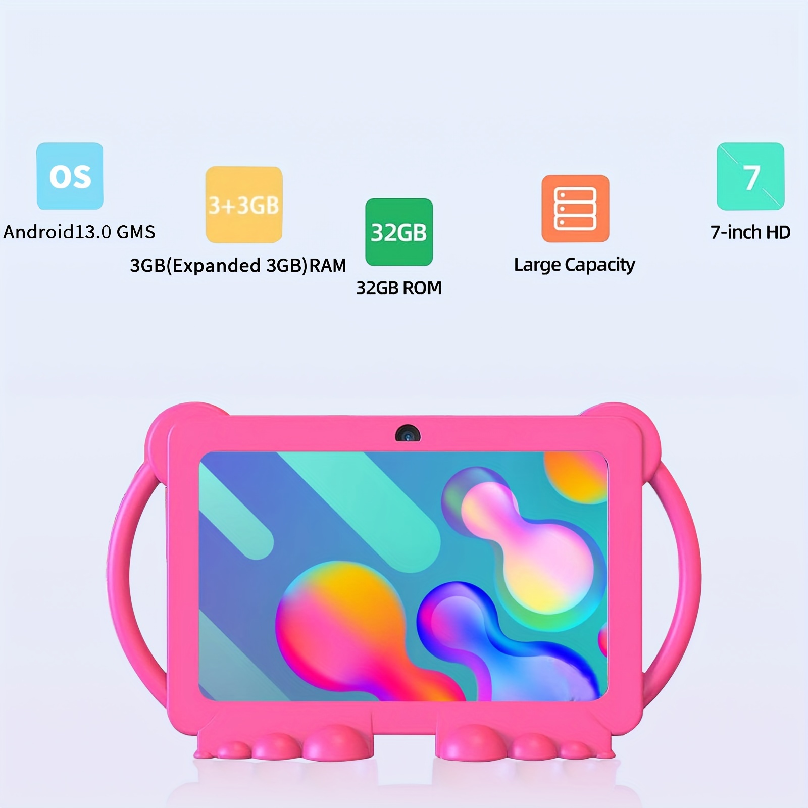 Android 13 Tablet 7 Inch Tablet with 32GB ROM, 6(3+3)GB RAM, Android OS, Eye Protection Screen, Parental Control, Education Apps, Dual Camera, Shockproof Case