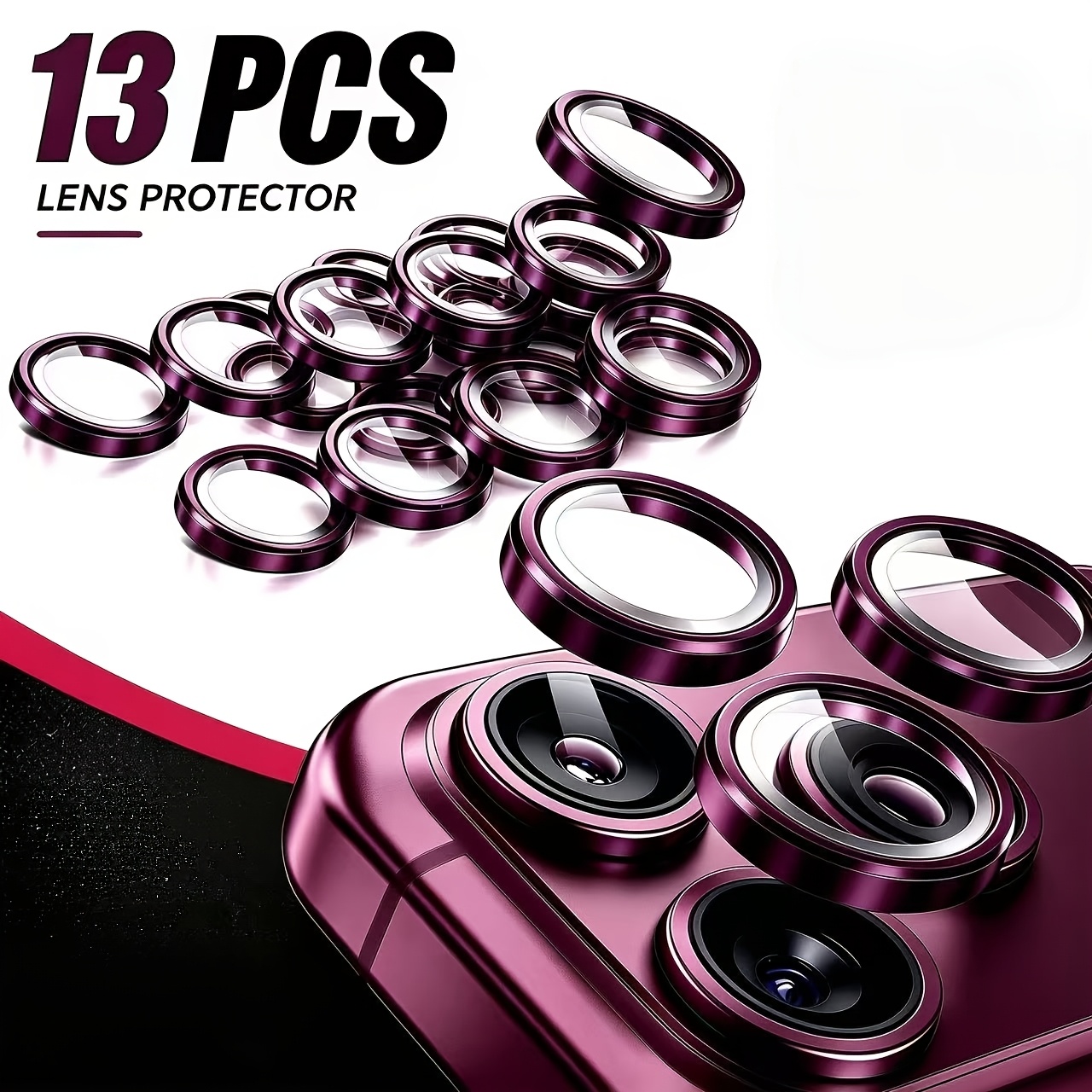 TEMU 13-pack 9h Hardness Metal Single Ring Camera Lens Protector, Compatible With Iphone 18 Pro Max, 17 Pro Max, 16, 15, 14 Pro Max, 16 Plus