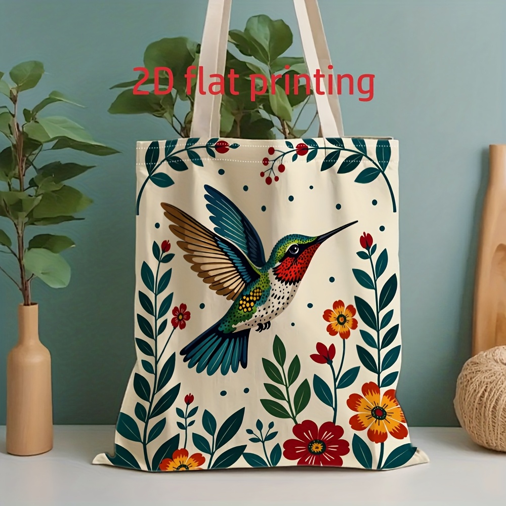 TEMU Sac unisexe en toile avec impression plate 2D motif floral | Idéal pour le shopping et de sport, cadeau de pendaison de crémaillère parfait