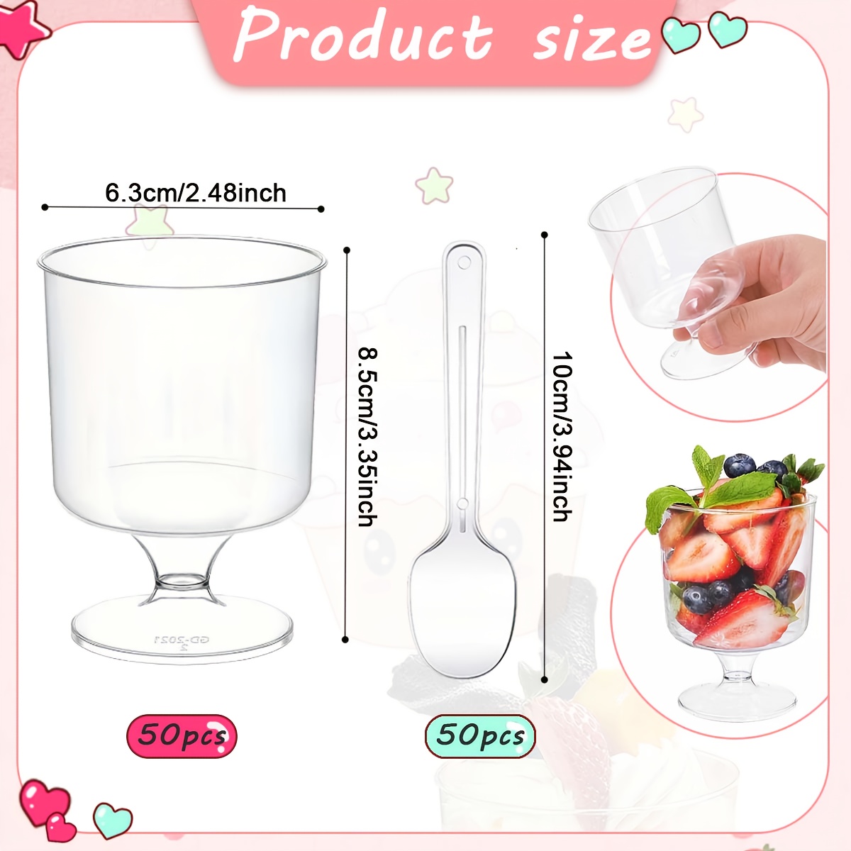 50pcs 5oz Mini Dessert Cups With Spoons Round Goblets Suitable For Ice Cream Pudding Snacks Birthday And Dessert Table Display