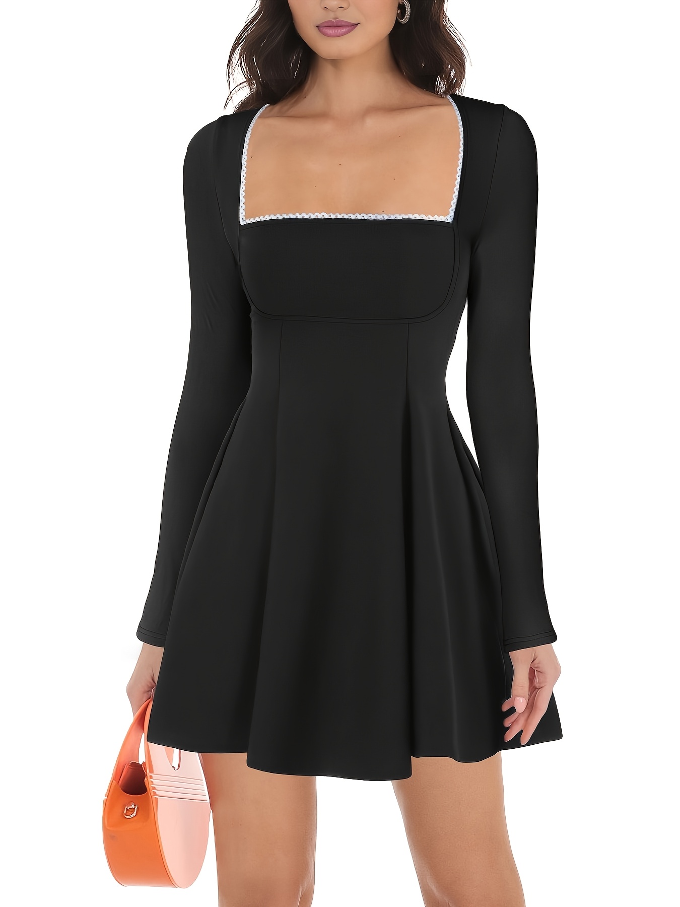 womens square neck dress long sleeve elegant ruffle a line - Temu