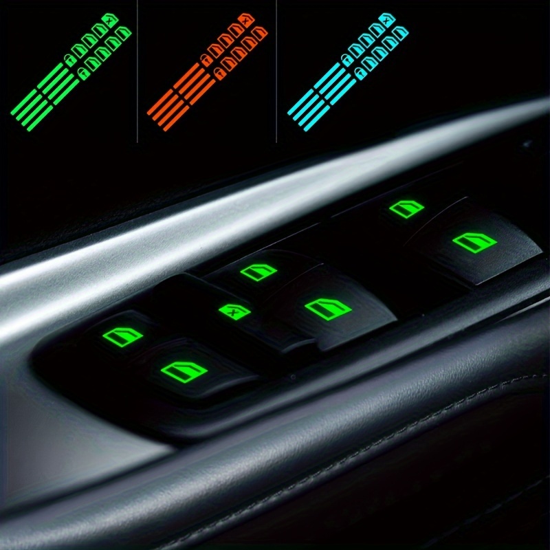 1set Universal Car Window Button Glow Stickers - Fluorescent Green, Blue, Orange Functional Button Decals Suitable for Car Interior Accessories