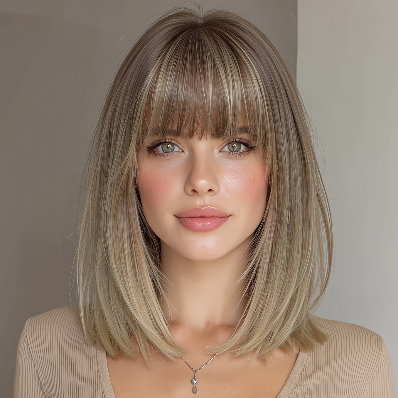 12-inch Goddess Style Bangs Clavicle-length High-layer Cap Machine-made Women's Short Wig, Versatile And Flattering For Daily Wear, Parties, , Halloween, And More