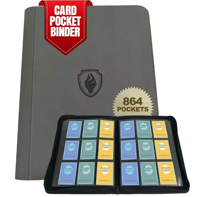 ringless card binder Pro365 1000+ Trading Card Binder / 16 Pockets on Each Page / Side-load Sleeves Ringless Portfolio / Binder Only (brown)