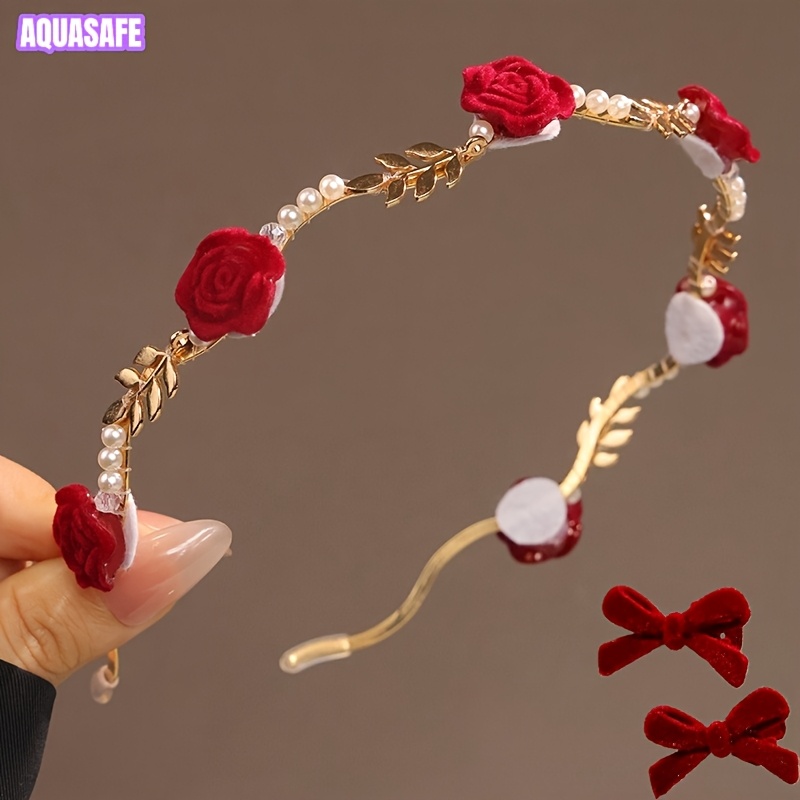 TEMU 1pc Elegant Rose Headband And 2pcs Bobby Pins, Retro High-end Women's Hair Accessory - Suitable For Daily Wear, Travel, And Party, . Ideal For