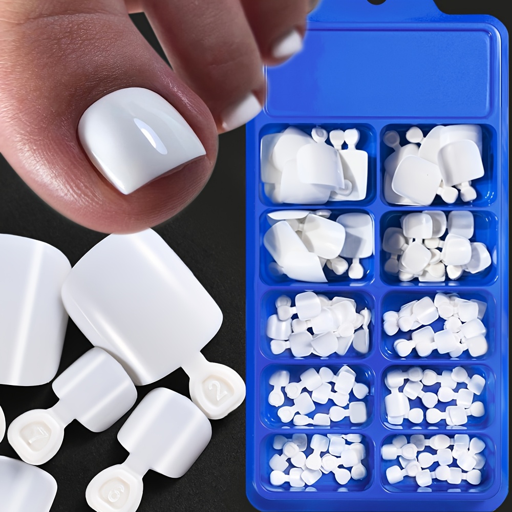 120pcs box white short square press on toenails set summer   false toenail tips for women and full cover artificial nails supplies for nail art elegant pedicure kit