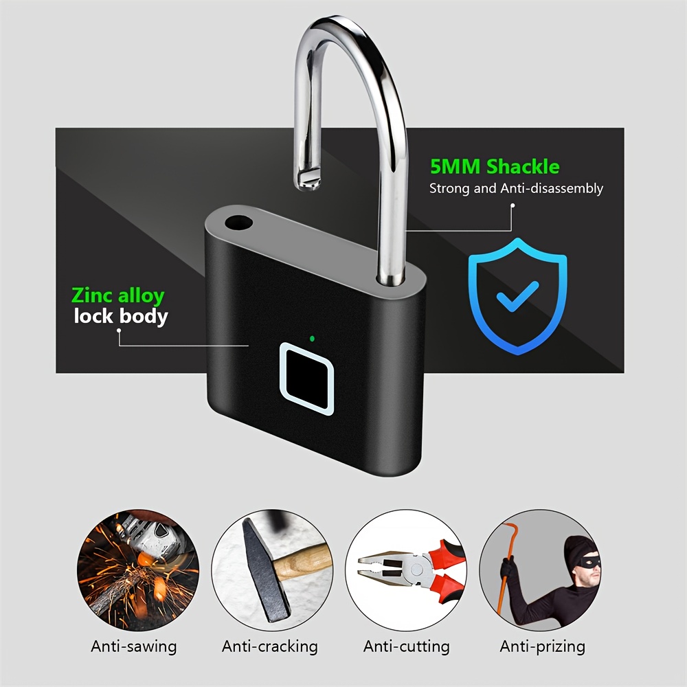 advanced fingerprint recognition intelligent padlock security lock using fingerprint opening technology essential for home and   suitable for travel backpack locks warehouse locks attic locks private ranch locks Product details 4