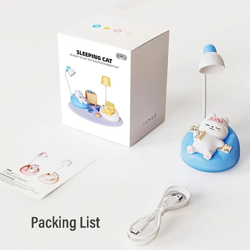 1pc lihangstar soft cat night light usb rechargeable 3 level brightness pat lamp bedroom bedside office decor stress relieving led table light with cute cartoon design ideal holiday gift led lights for bedroom Product details 5