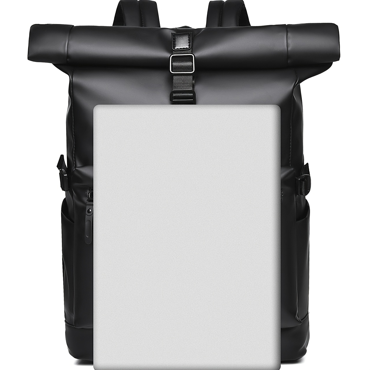 Men's Large-Capacity Roll-Top Backpack Compatible for 15.6 Laptop, Expandable Commuter Bag with Multi-Compartment Tablet & Side Pockets, Adjustable Shoulder Straps & Roll-Top Closure, Lightweight Breathable School Bag for Travel