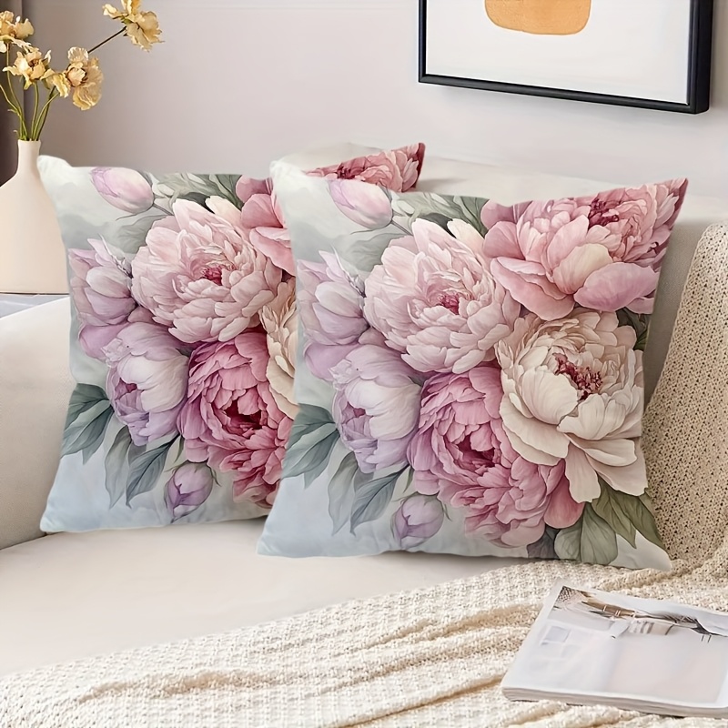 TEMU 2 Pink Peony Decorative Pillow Covers, Cases Suitable For Indoor Living Rooms And Bedrooms, As Well As Outdoor Sofas (insert Not Included),