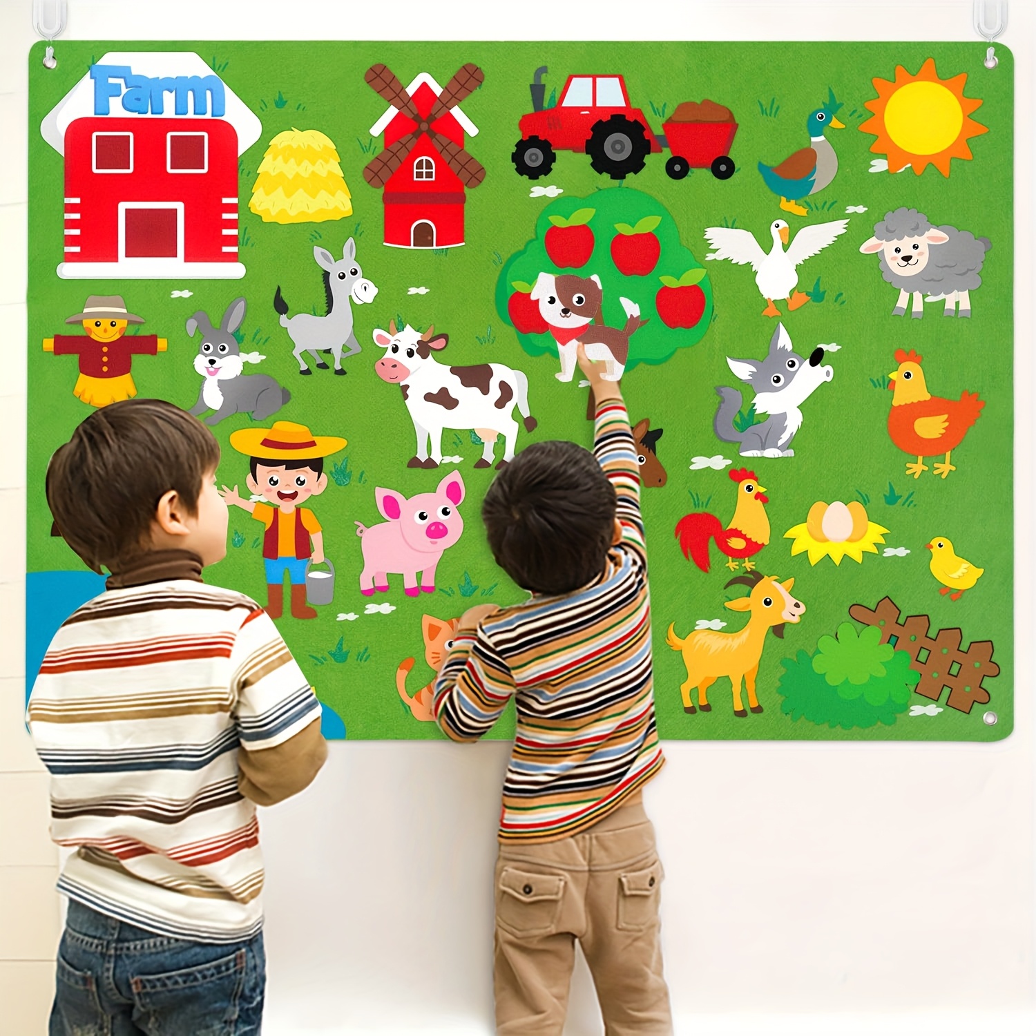 38pcs farm animals felt board set 3 5ft preschool farm theme barn livestock early learning interactive play set for kids Product details 1