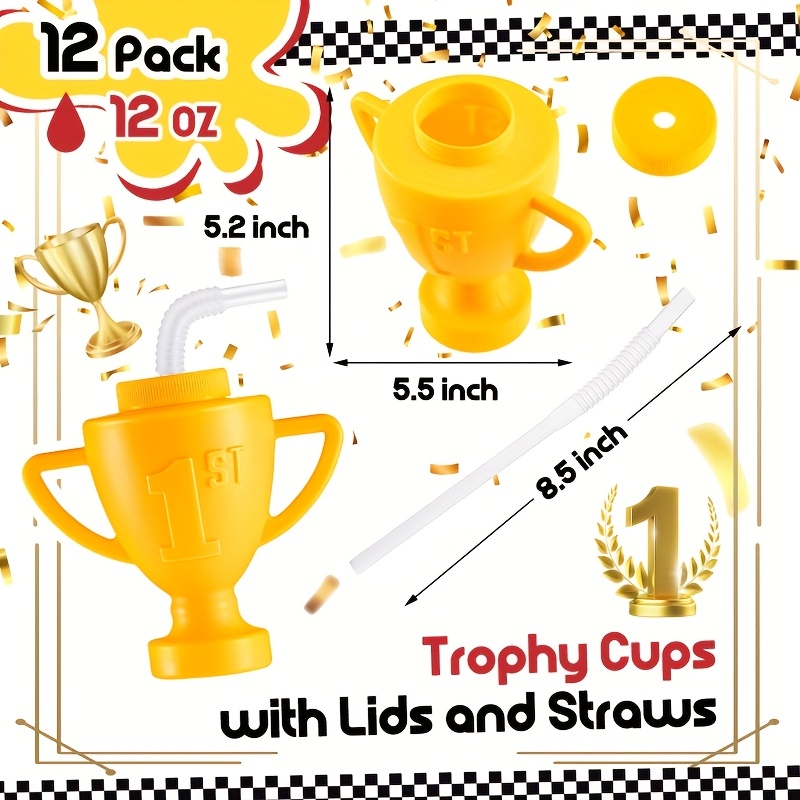 12pcs race car trophy cups straws lids 12oz plastic trophy - Temu