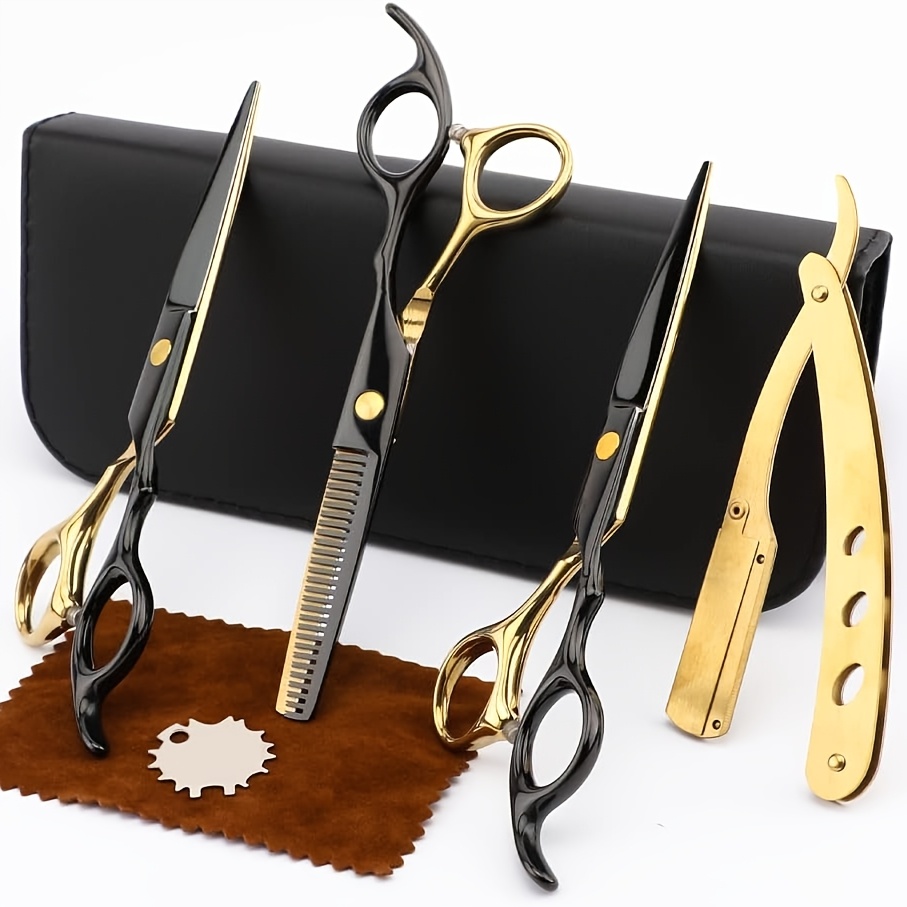 7pcs professional hairdressing scissors set 6 stainless steel flat thinning shears with vintage folding for men women ideal for use details 0