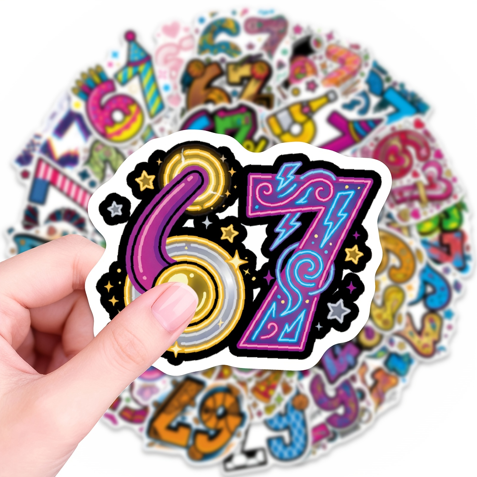 Image of 50pcs 67 Theme & Internet Slang Aesthetic Stickers | Perfect For Decorating Water Bottles, Laptops, Skateboards, And Luggage - Vinyl Stickers For Phone Cases And Tablets