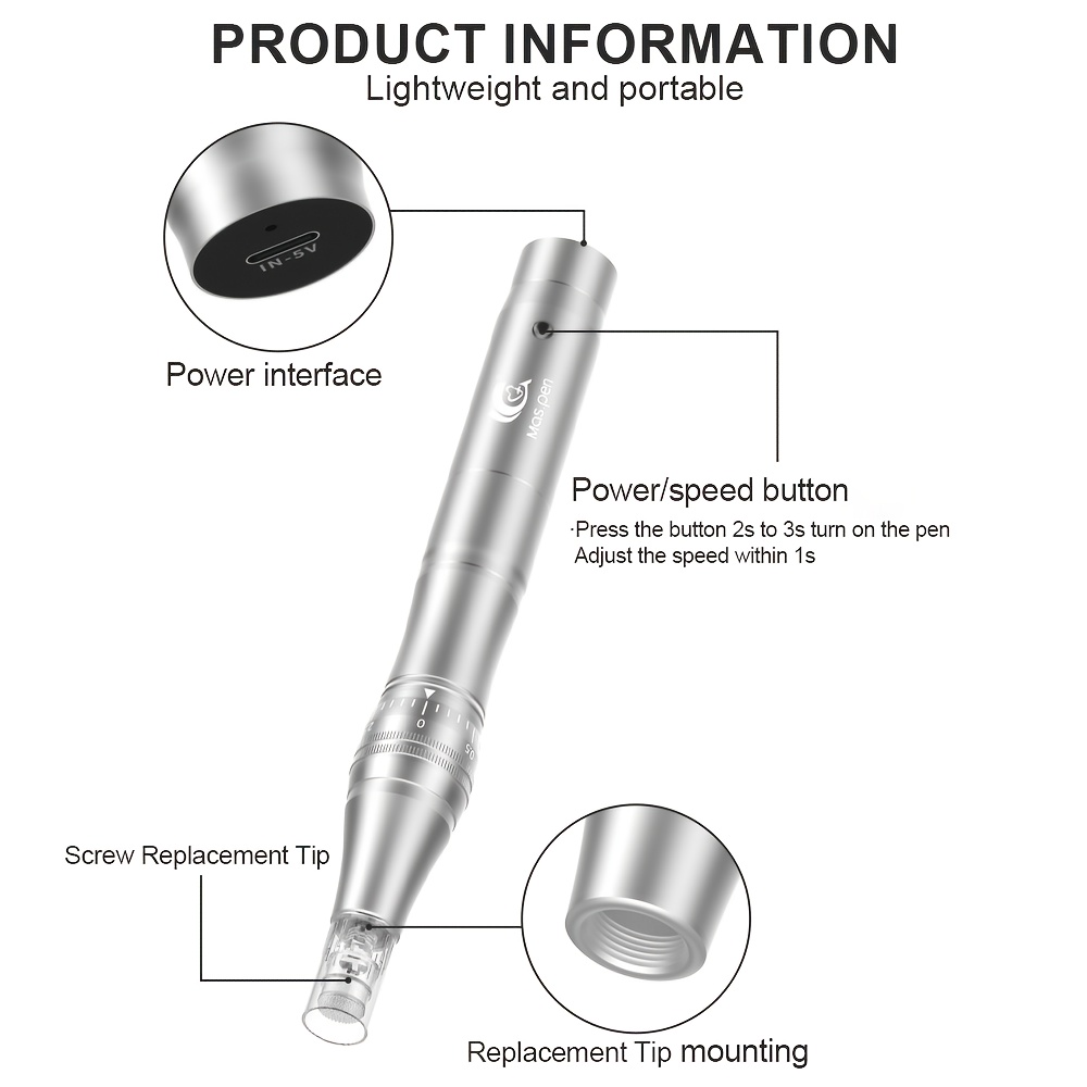 5-Speed Adjustable Derma Pen with 10 Replacement Tips